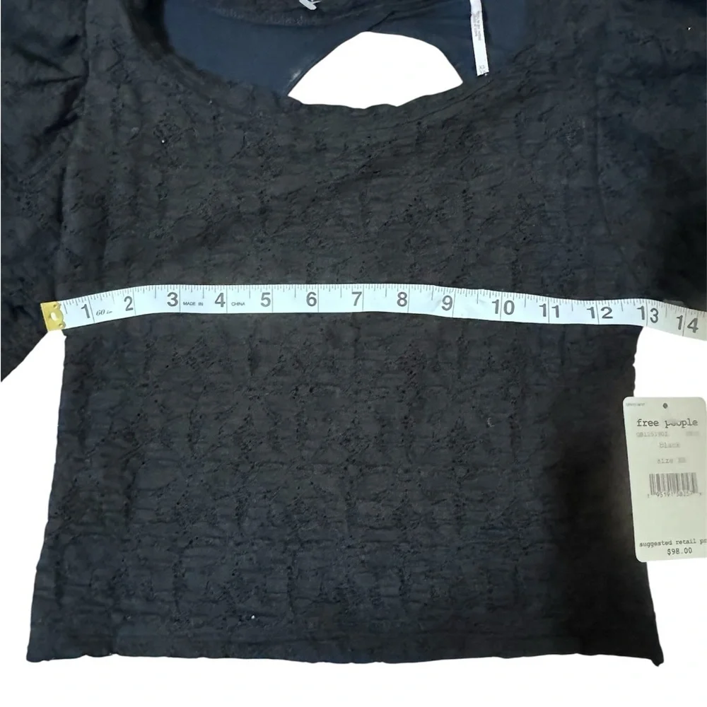 Free People Black Square-Neck Puff Sleeve Crop Top